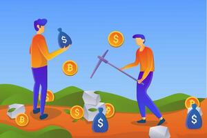 Cryptocurrency Mining Illustration with Bitcoin and Dollar Symbols vector