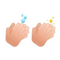 Clean and dirty hands with water drops and sparkles hygiene and cleanliness icon set. illustration vector
