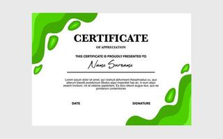 Green certificate of appreciation with a name placeholder. vector