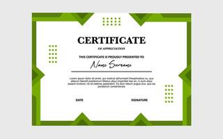 Certificate of appreciation with green geometric shapes. vector