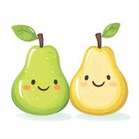 Two pears with faces and leaves on them vector