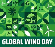 Global wind day Geometric shape pattern background banner or poster design template. observed every year in June. Holiday concept. Use to any Template, card, poster, placard, template. vector