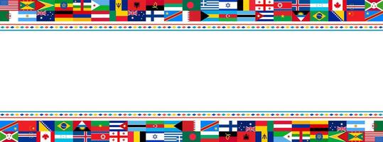 International Flags Border Design. Diverse Countries and Nations flag Banner for Global Unity and Multicultural Themes. world popular all flag horizontal banner or background design. vector