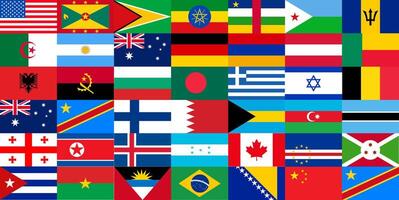 Diverse World Flags Grid Background or banner design. Comprehensive Collection of International Country Banners for Global Themes and Geography flag design. world all popular flag pattern background. vector
