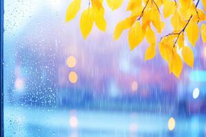 Embracing cozy vibes with abstract raindrops and autumn leaves in a reflective November atmosphere photo