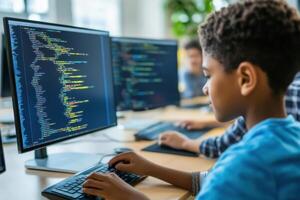 Students learn programming and coding skills in collaborative tech hub photo