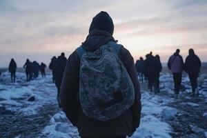 Hope on the horizon as migrants journey through desolation in search of stability and new beginnings photo