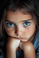 Thoughtful child reflecting on family expectations and roles during a meaningful conversation at home photo