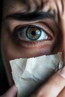 Tears that speak of pain and forgiveness in a moment of vulnerability and deep reflection photo