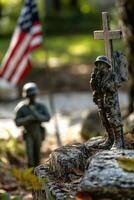 Serene tribute to veterans with military symbols and elements of remembrance in peaceful setting photo