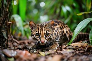 Endangered wild cat in rainforest habitat navigating challenges of climate change photo