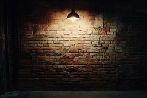 Rustic brick wall background with studio lighting for creative projects and presentations photo