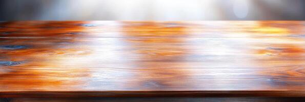 Scratched wooden surface revealing years of history and character in a warm, inviting setting photo