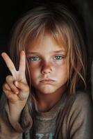 Frustrated child seeking peace and understanding in a complex world filled with challenges and emotions photo