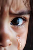 Emotional turmoil in a childs eyes during a school event highlights feelings of rejection and sadness photo