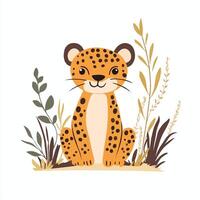 Cute leopard in the jungle illustration vector