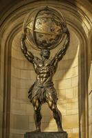 Majestic Atlas embodies strength and perseverance while holding up the heavens in a stunning architectural space photo