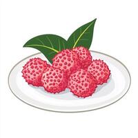A plate with raspberries on it vector