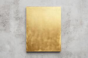 Blank vertical golden picture canvas ready for customization on light gray background photo