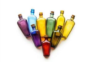 Colorful glass bottles arranged in a heart shape create a vibrant display for Valentines Day celebrations photo
