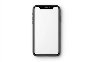 High quality smartphone with blank white screen on clean white background for versatile use in designs photo