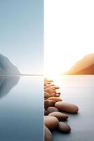 Exploring the divide between natural landscapes and altered perceptions through vibrant visuals photo