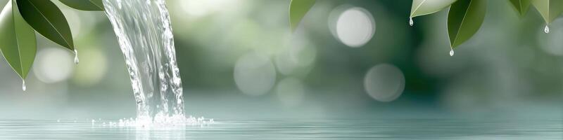 Cascading water flows gently in a serene park surrounded by lush greenery and peaceful atmosphere photo