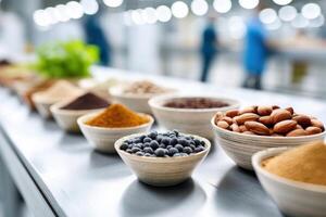 Close-up display of colorful agricultural by-products in a manufacturing setting photo