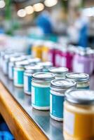 Vibrant kefir products displayed in a lively factory environment showcasing creativity and quality photo