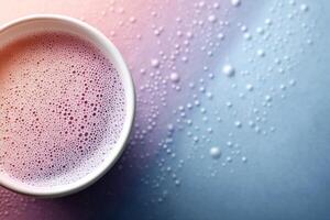 Captivating milk foam art beautifully displayed on a colorful background with space for text photo