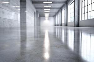 Smooth concrete surface with polished sheen and ample copy space in contemporary interior setting photo