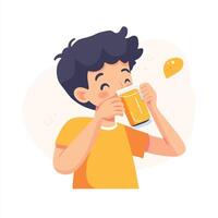 a boy drinking orange juice vector
