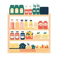 A shelf with various types of food and drinks vector