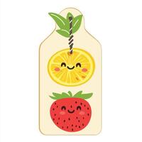 A sticker with a lemon, strawberry and orange vector