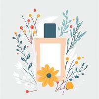 illustration of perfume bottle with flowers and leaves vector
