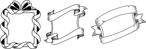 set of illustrations of vintage frame etching ribbon frames. vector