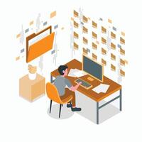 an illustration of a man working at a desk vector