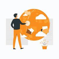 man holding a globe with a cloud on it vector