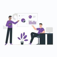 two people are standing in front of a whiteboard with graphs on it vector