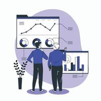 two men are looking at graphs on a board vector