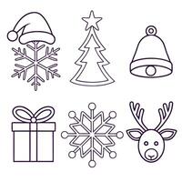Hand drawn christmas celebration icon set with snowflake tree and reindeer elements vector