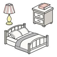Isometric Bedroom Furniture Set with Lamp Bed and Table vector