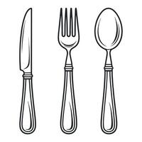 Black and White Line Drawing of Knife Fork and Spoon Set vector