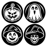 Halloween Characters Icons with Pumpkin, Ghost, Witch and Skull vector