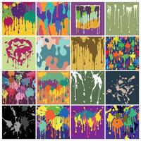 Set of Abstract Expressionist Background with Random Paint Drips, Smudges, and Vivid Colors vector