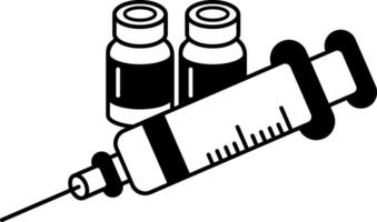 black and white illustration a needle is next to two bottles of botox vector