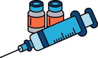 A syringe with a needle is next to two bottles of botox vector