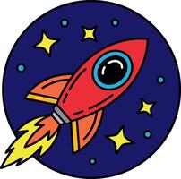 A rocket is flying through space vector