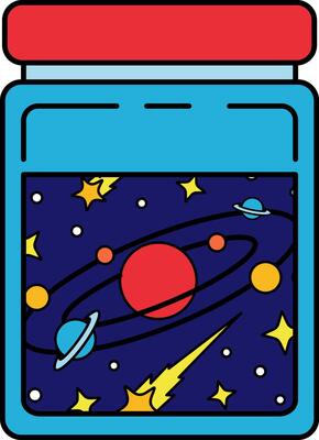 A jar with a space scene in it
