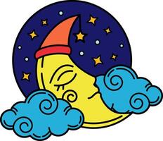 A moon smiling face with stars vector